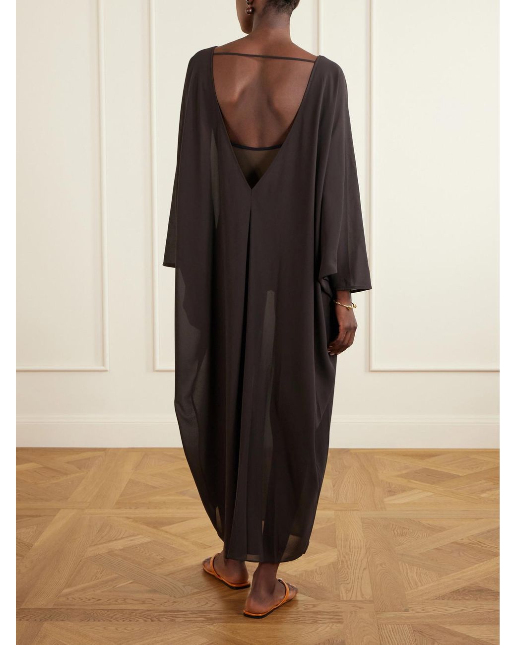 Staud Black Nour Open-Back Chiffon Coverup