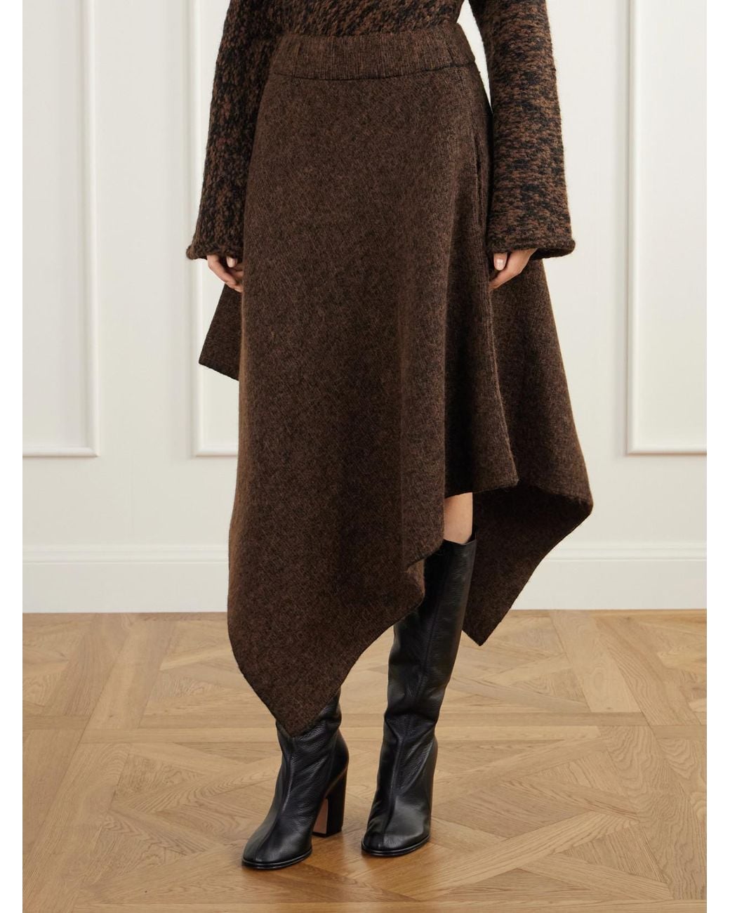 Lauren Manoogian Brown Manta Asymmetric Wool, Alpaca And Cotton-Blend Felt Midi Skirt