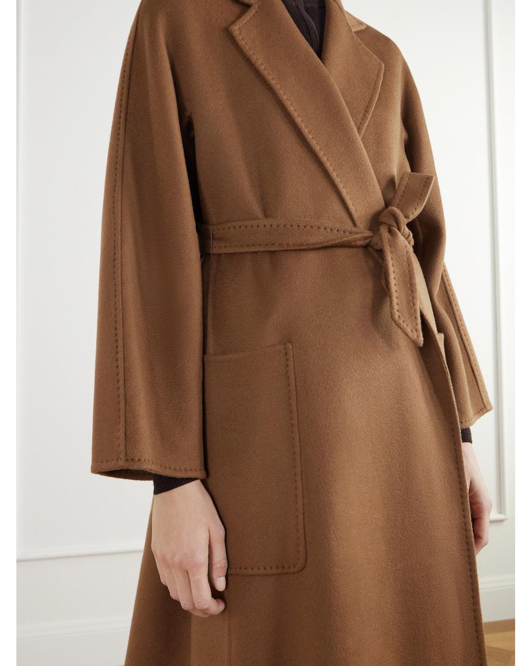 Max Mara Brown Trenna Belted Cashmere-Flannel Coat