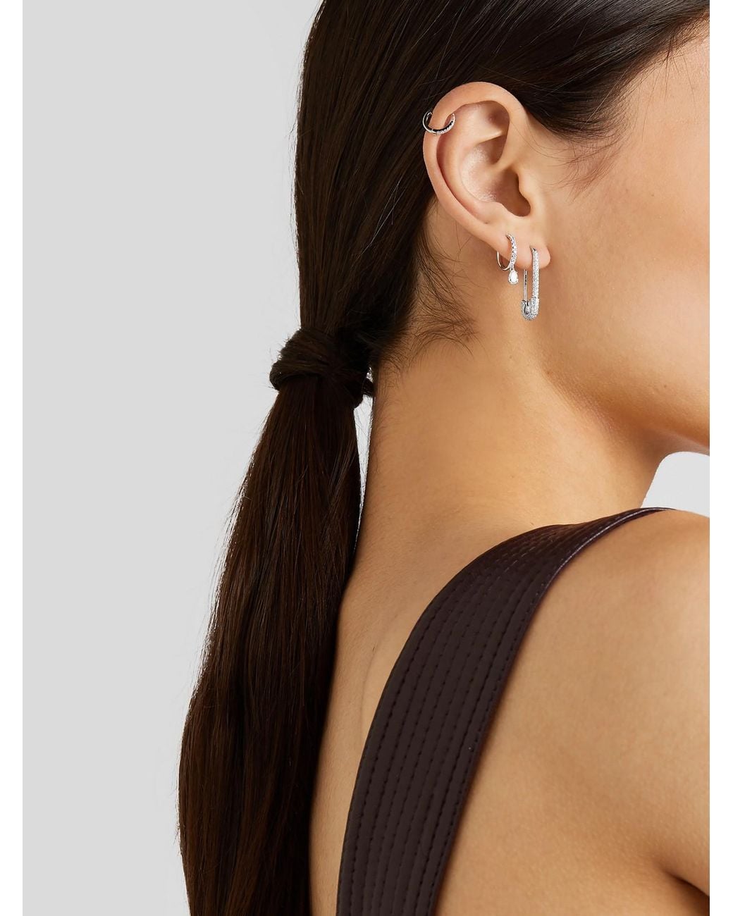 Anita Ko Natural Safety Pin 18-Karat Diamond Single Earring