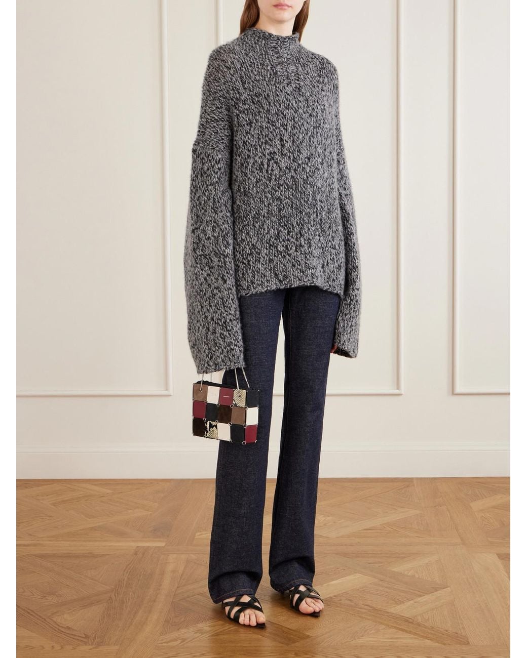 Khaite Gray Seth Cashmere And Silk-Blend Mélange Turtleneck Sweater