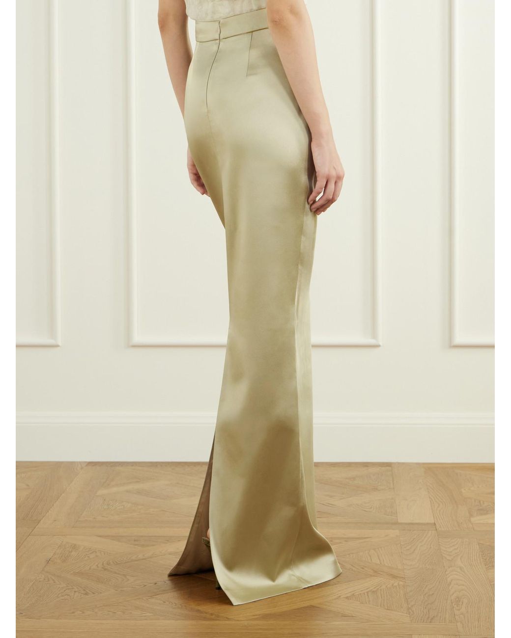 Ilkyaz Ozel White Sirena Satin Maxi Skirt
