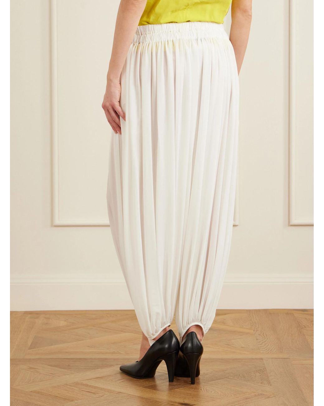 Alaïa White Shirred Silk-Blend Georgette Balloon Pants