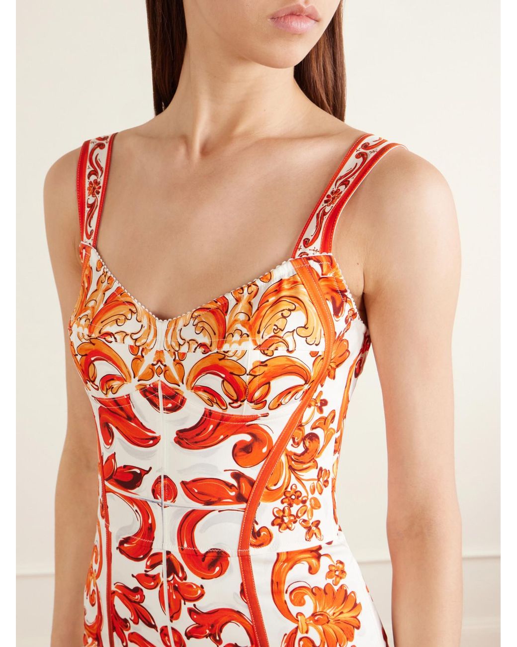 Dolce & Gabbana White Printed Silk-Blend Charmeuse Mini Dress