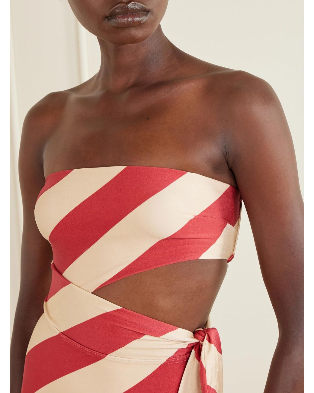 Zimmermann Pink Roselight Tie Bandeau Striped Swimsuit