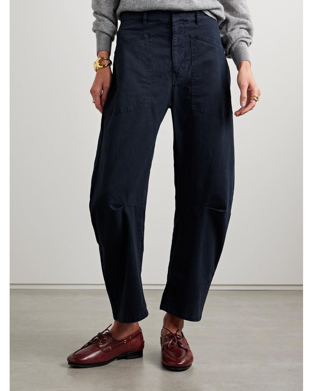 Nili Lotan Blue Shon Cotton-Blend Twill Tapered Pants