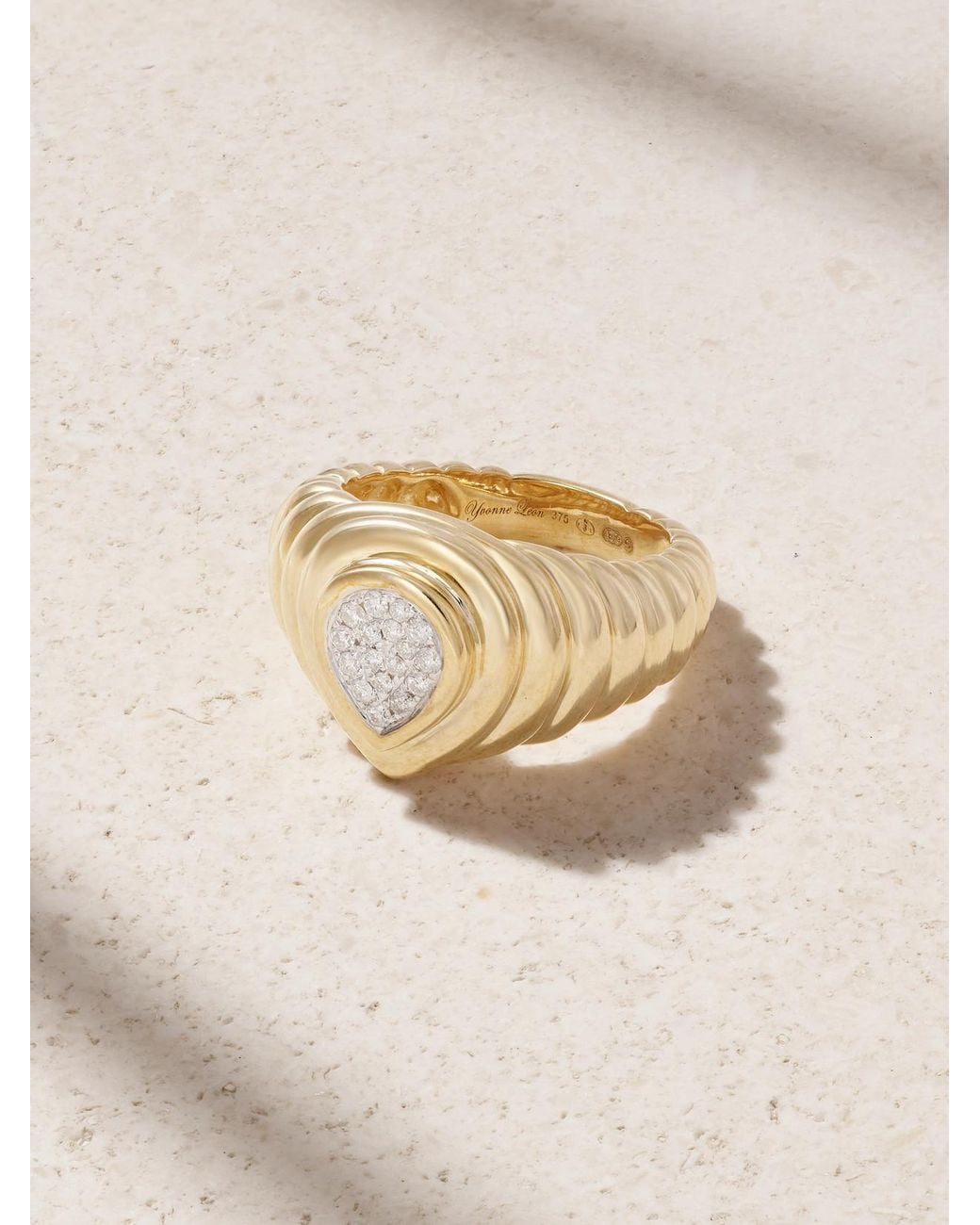 Yvonne Léon Metallic Mini 9-Karat Diamond Signet Ring