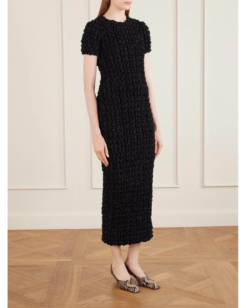 Khaite Black Perry Ruched Silk-Chiffon Midi Dress