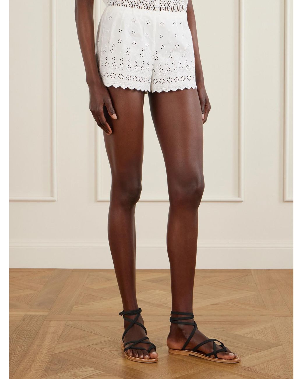 Doen White Arda Broderie Anglaise Organic Cotton Shorts