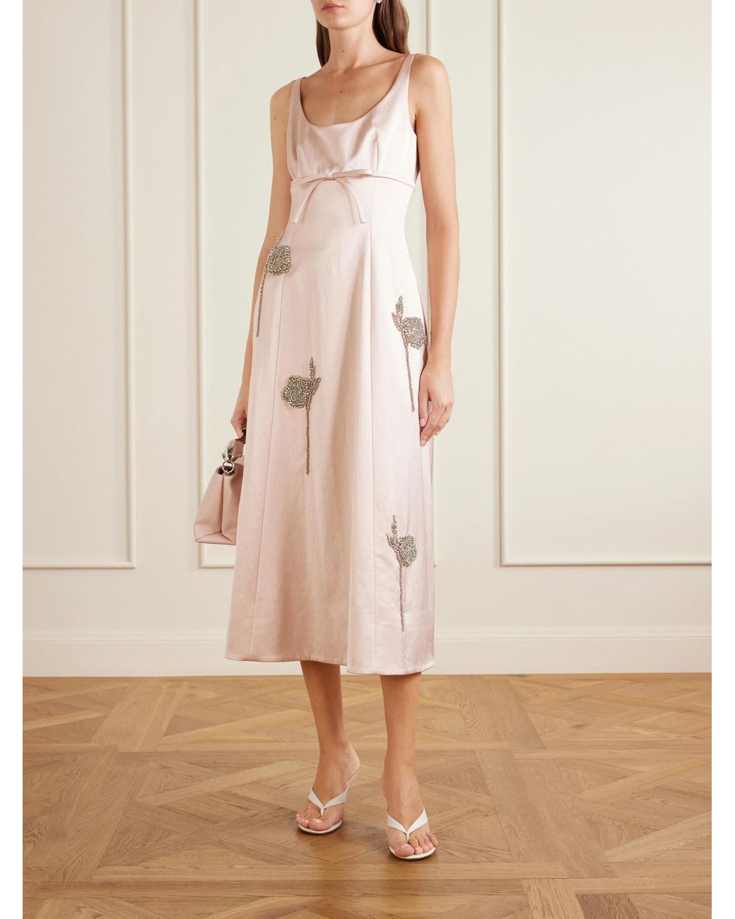 Erdem Pink Embroidered Satin Midi Dress