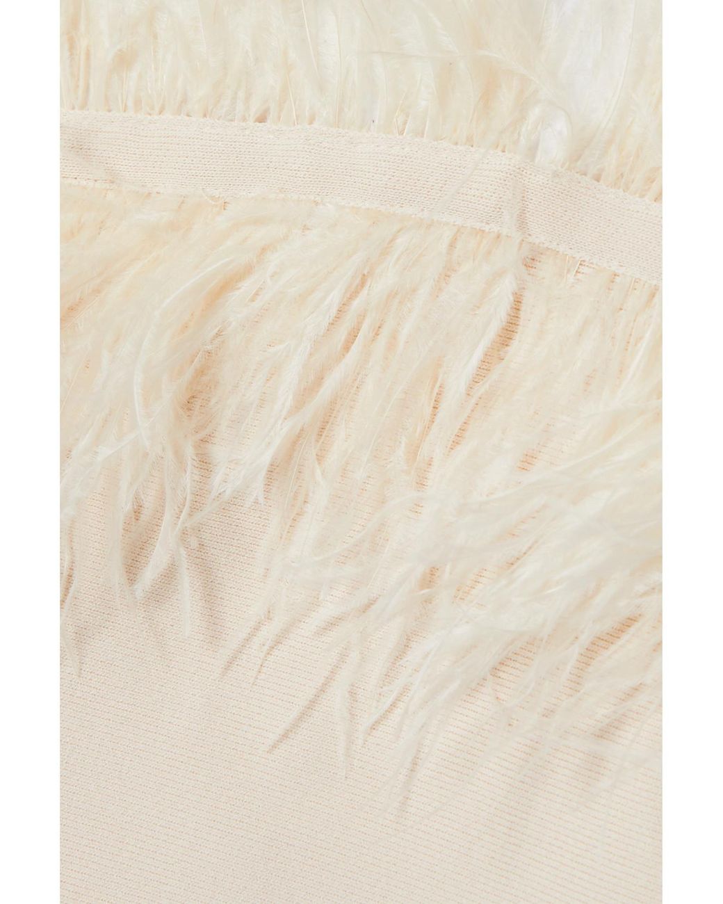 Staud Natural Nellie Strapless Cropped Feather-Trimmed Knitted Top