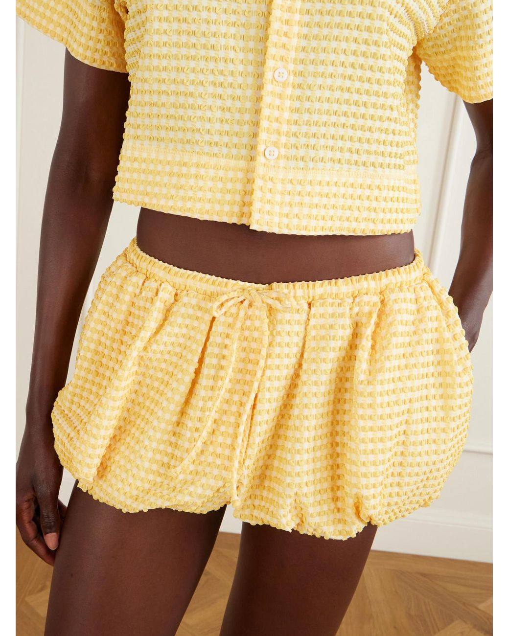 Jonathan Simkhai Metallic Addie Checked Seersucker Shorts