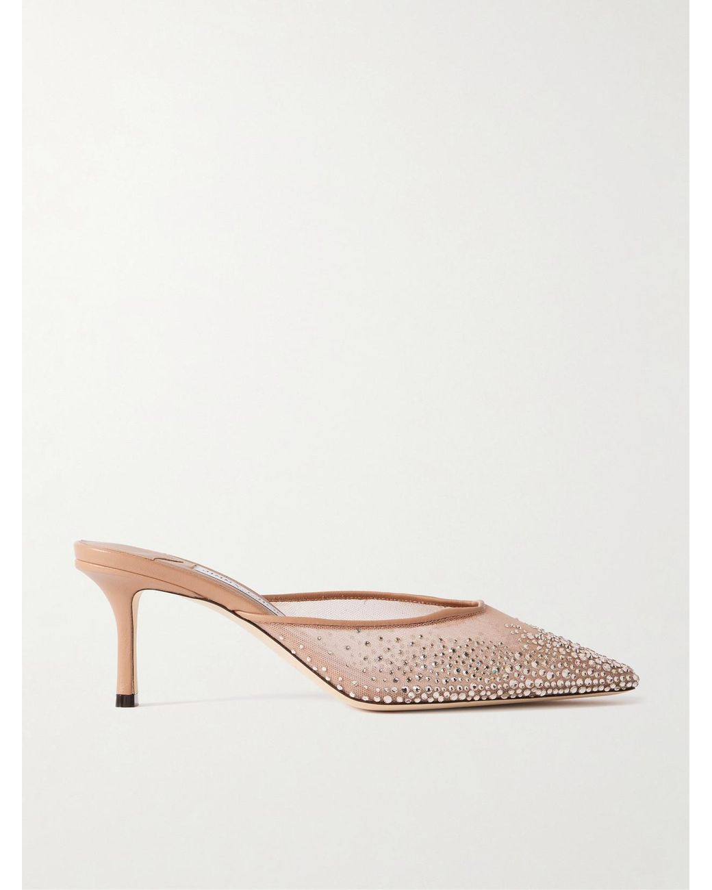 Jimmy Choo Vivi 65 Crystal-Embellished Mesh Mules in Natural | Lyst