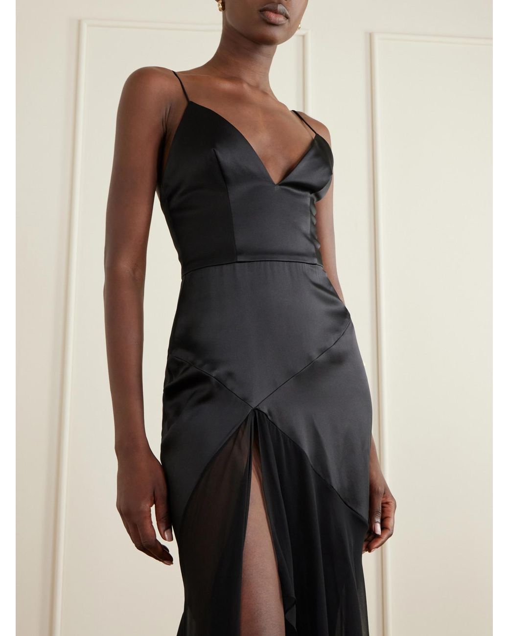Alex Perry Black Paneled Silk-Satin And Georgette Gown