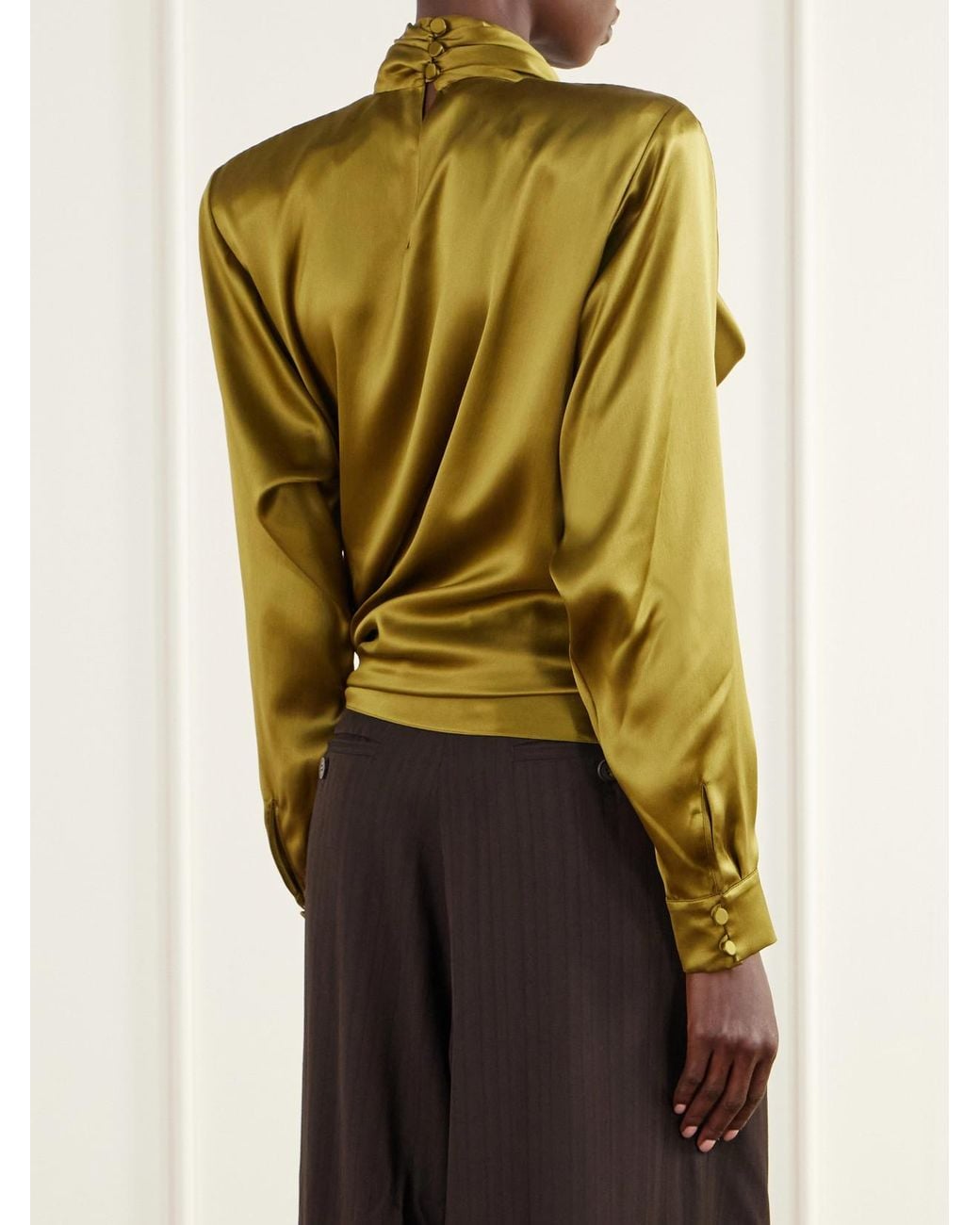 Balmain Metallic Tie-Detailed Silk-Satin Blouse