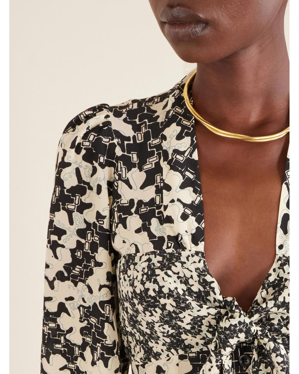Maison Mayle Black Kazu Floral-Print Silk Top
