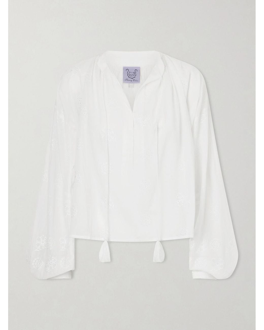 Thierry Colson White Guise Embroidered Cotton Blouse