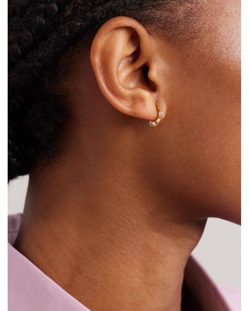 Yvonne Léon Natural 9-Karat And Enamel Hoop Earrings