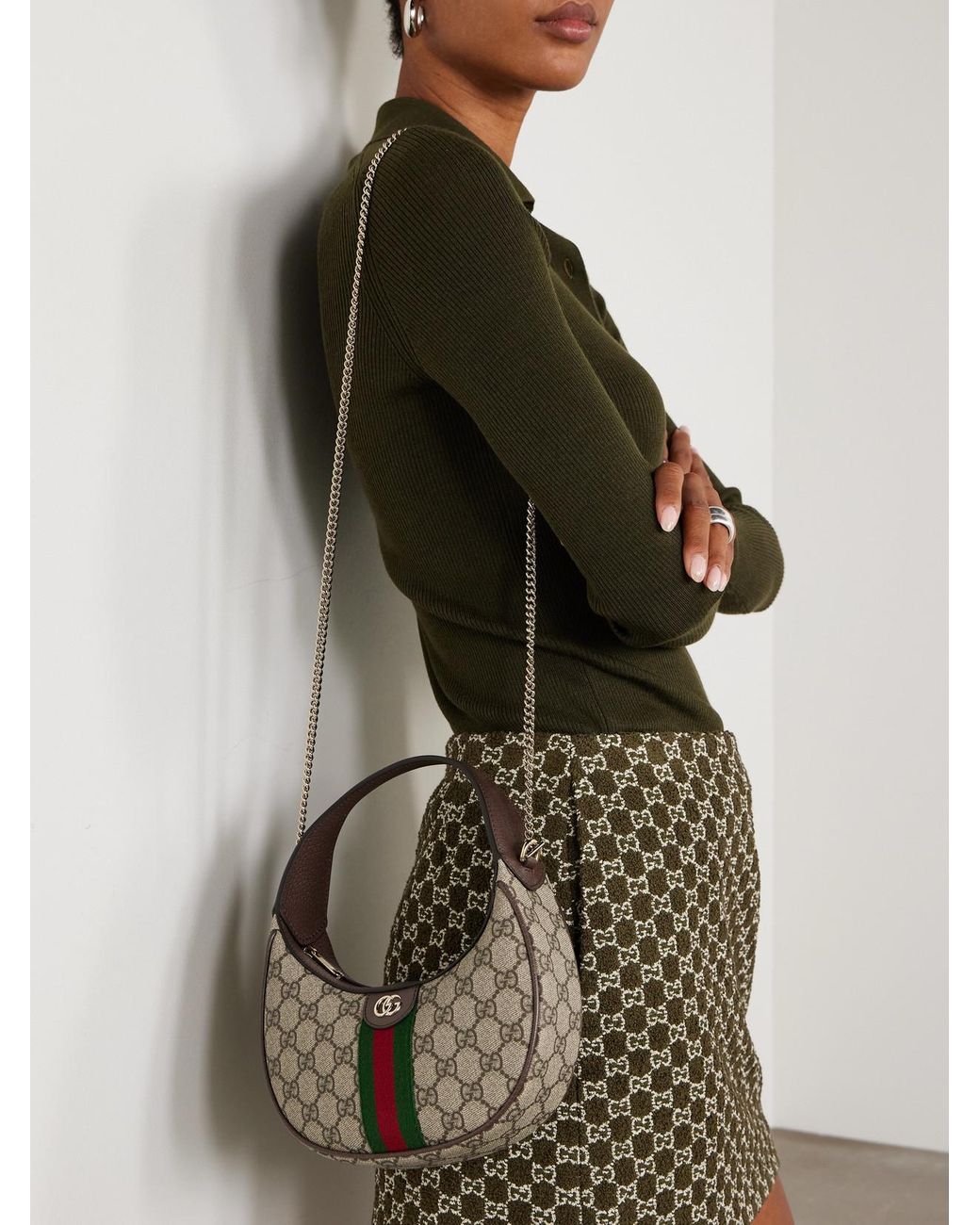 Gucci Gray Ophidia Small Leather-Trimmed Coated Canvas-Jacquard Shoulder Bag