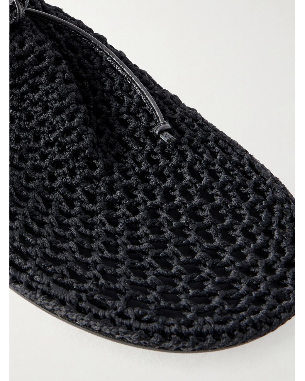Christen Black Hand Crochet Ballerina Leather-Trimmed Flats