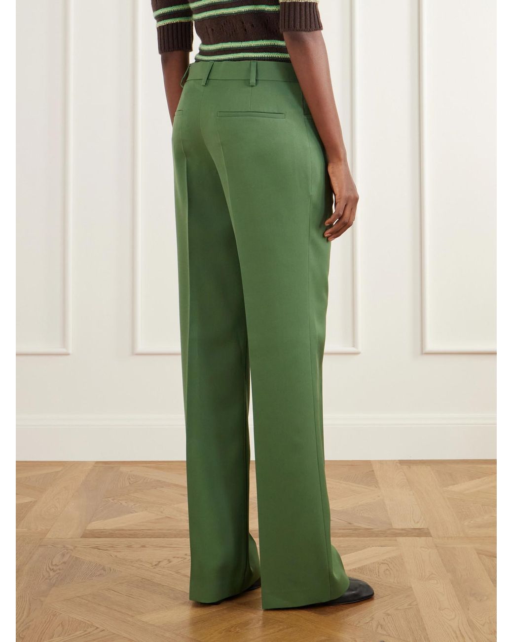 Marni Green Wool-Gabardine Low-Rise Straight-Leg Pants