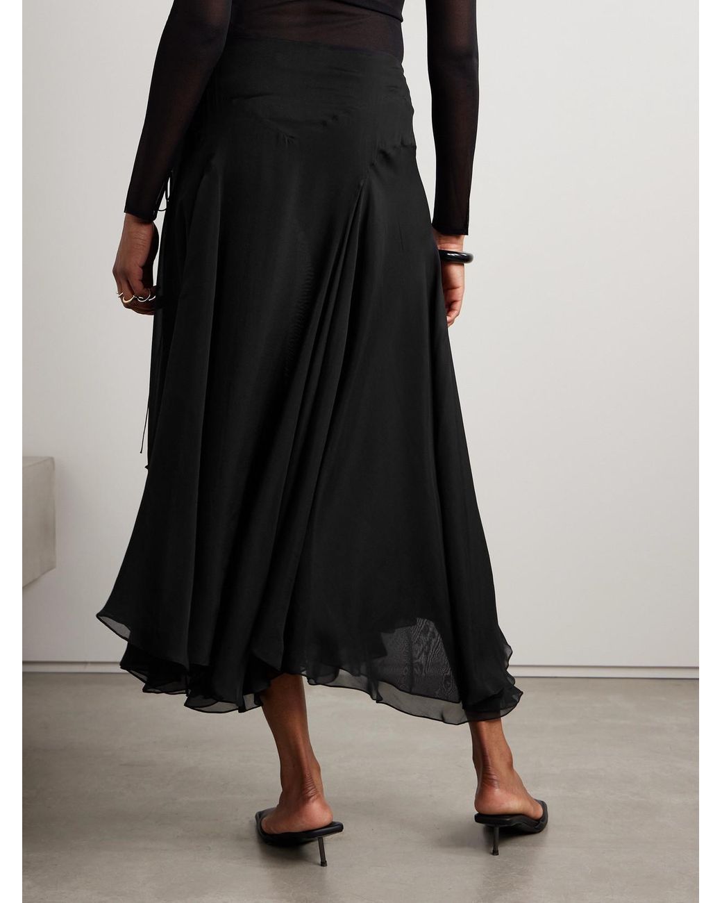 Kallmeyer Alyse Asymmetric Pleated Silk-Chiffon Skirt in Black | Lyst