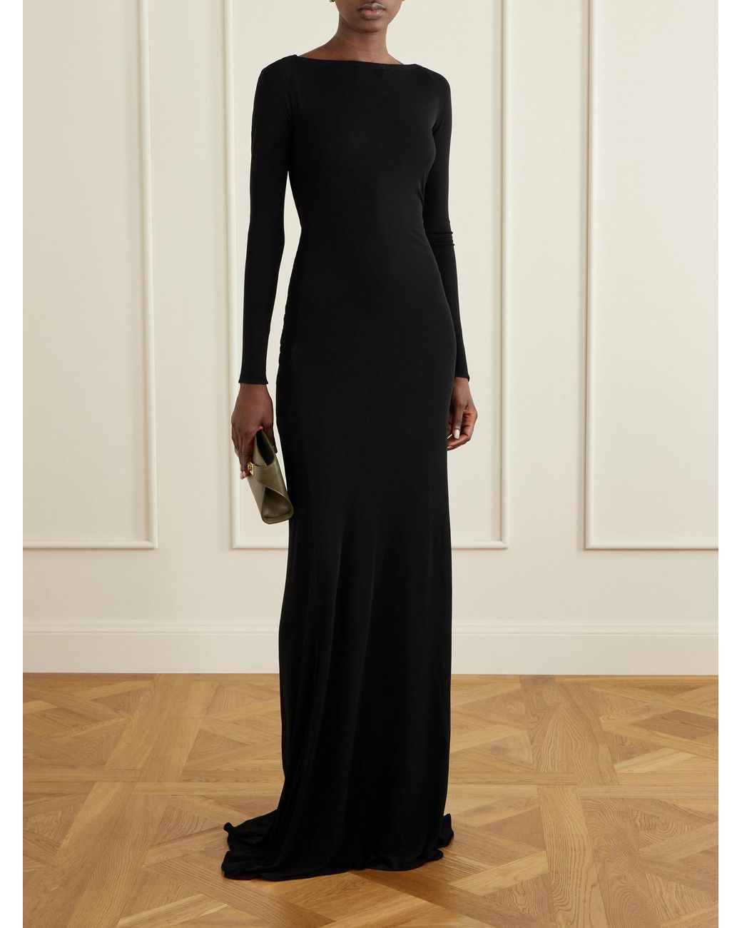 Alex Perry Black Open-Back Jersey Gown