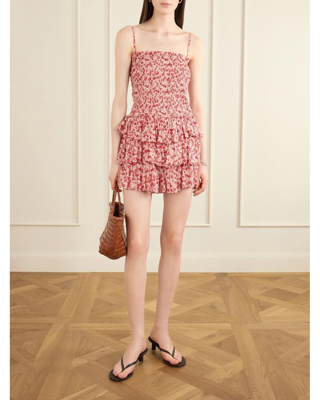 Isabel Marant Red Elodie Floral-Print Ruffled Organic Cotton Mini Dress