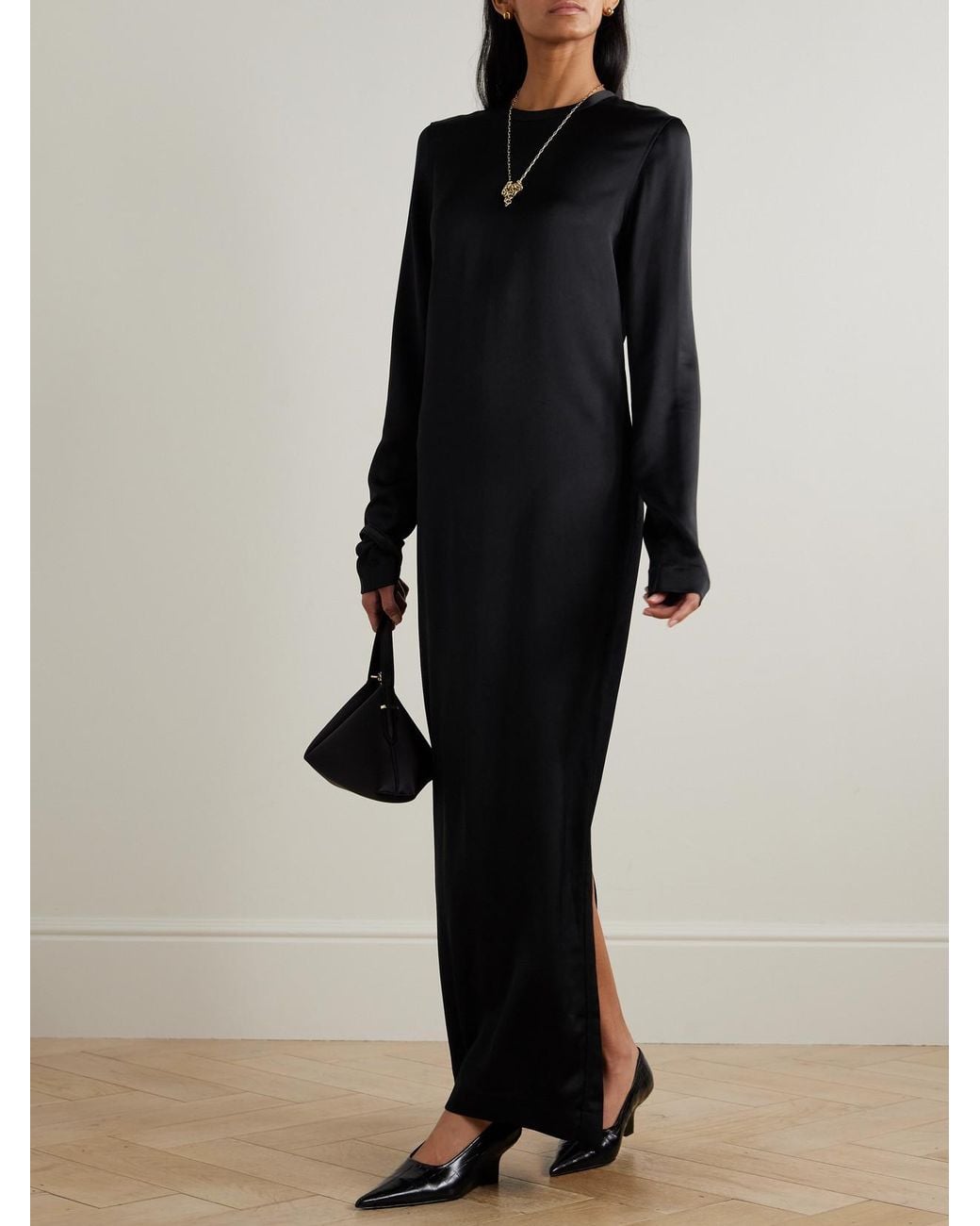 Totême Black Satin Maxi Dress