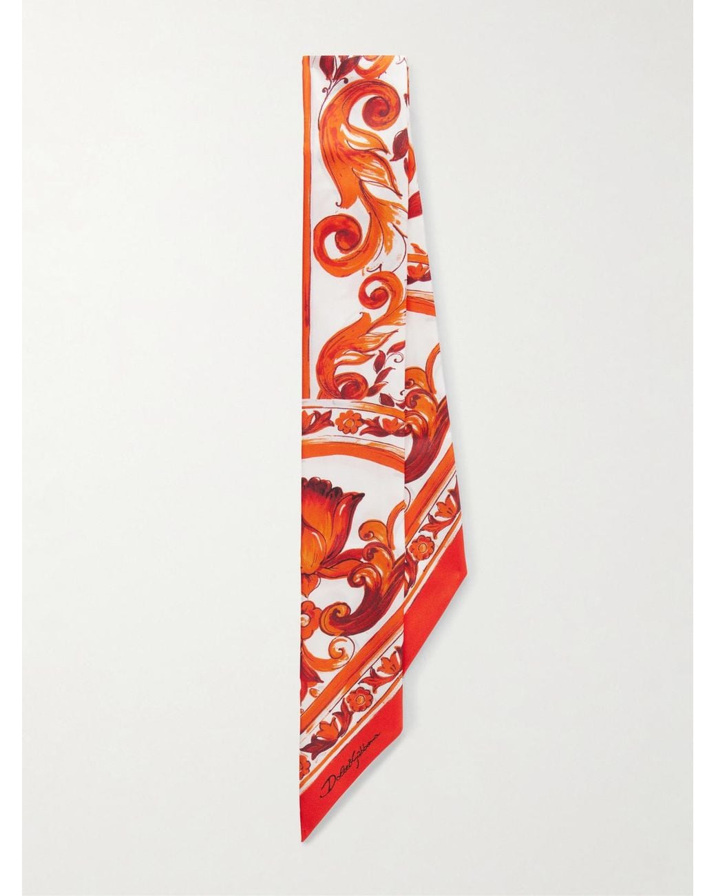 Dolce & Gabbana Red Floral-Print Silk-Twill Scarf