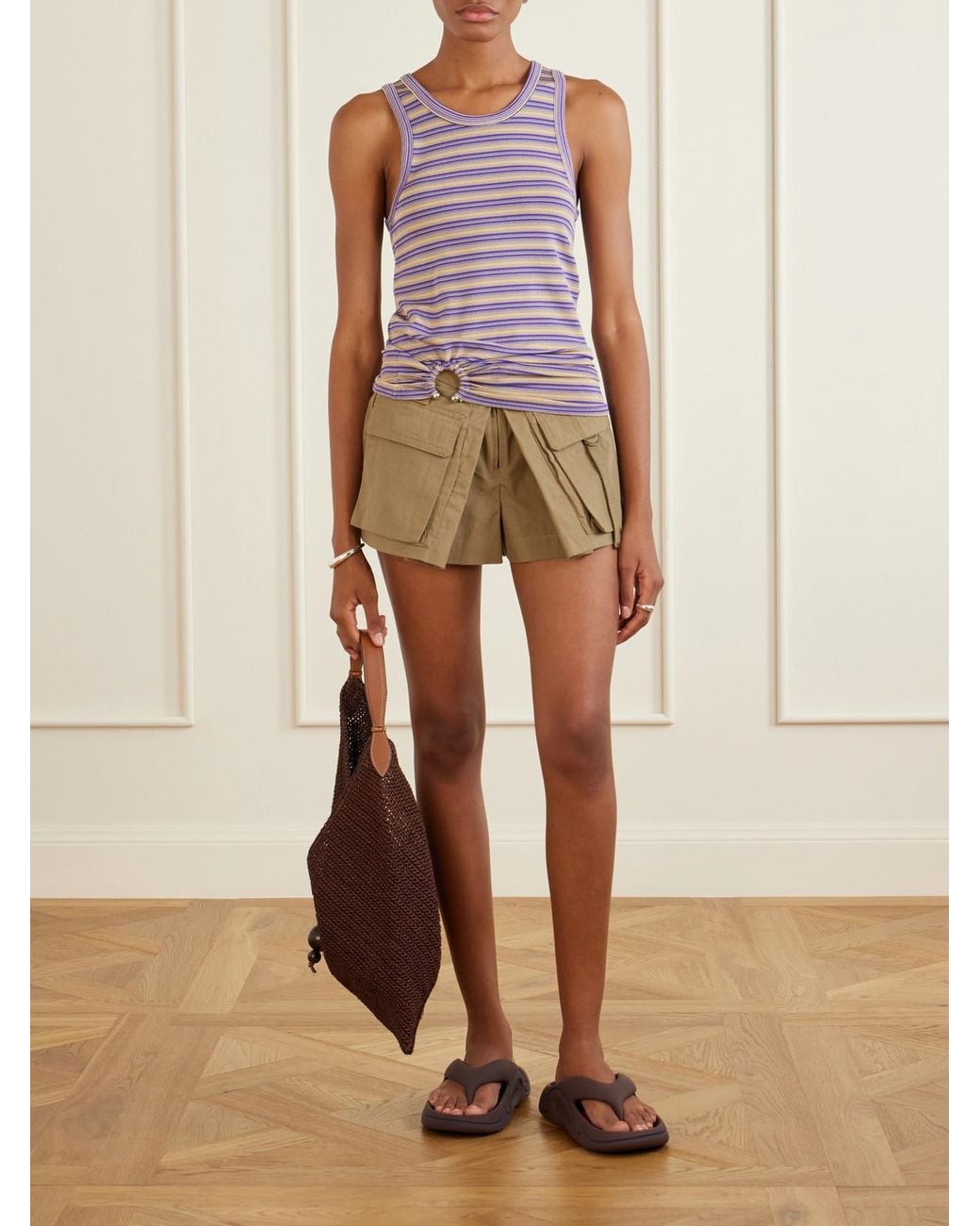 Rabanne Purple Gathered Striped Jersey Tank
