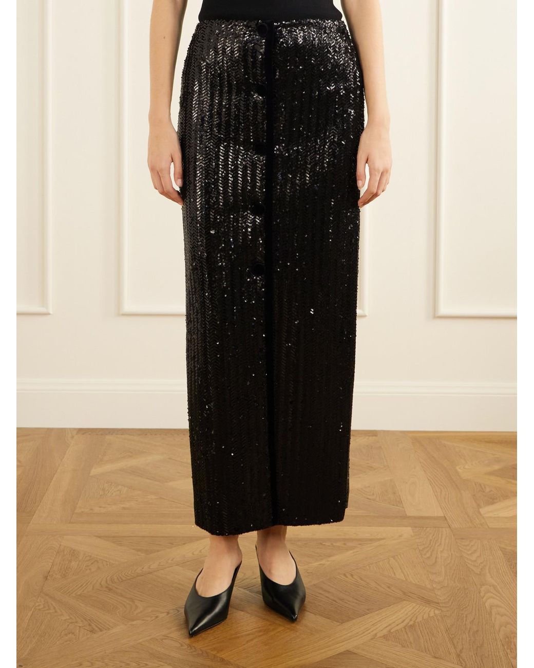 Blazé Milano Black All About You Malaya Sequin-Embellished Maxi Skirt