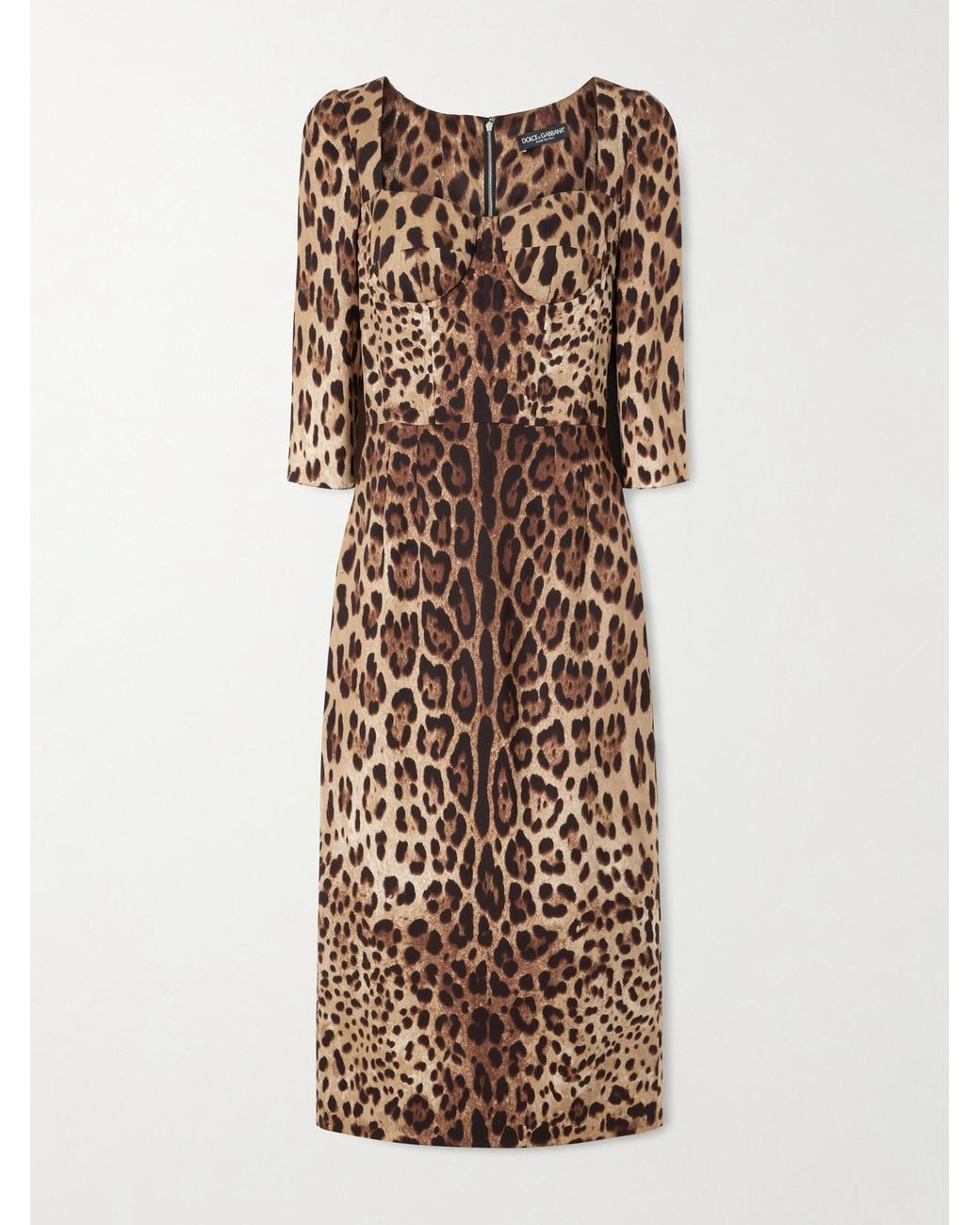 Dolce & Gabbana Natural Leopard-Print Stretch-Silk Midi Dress