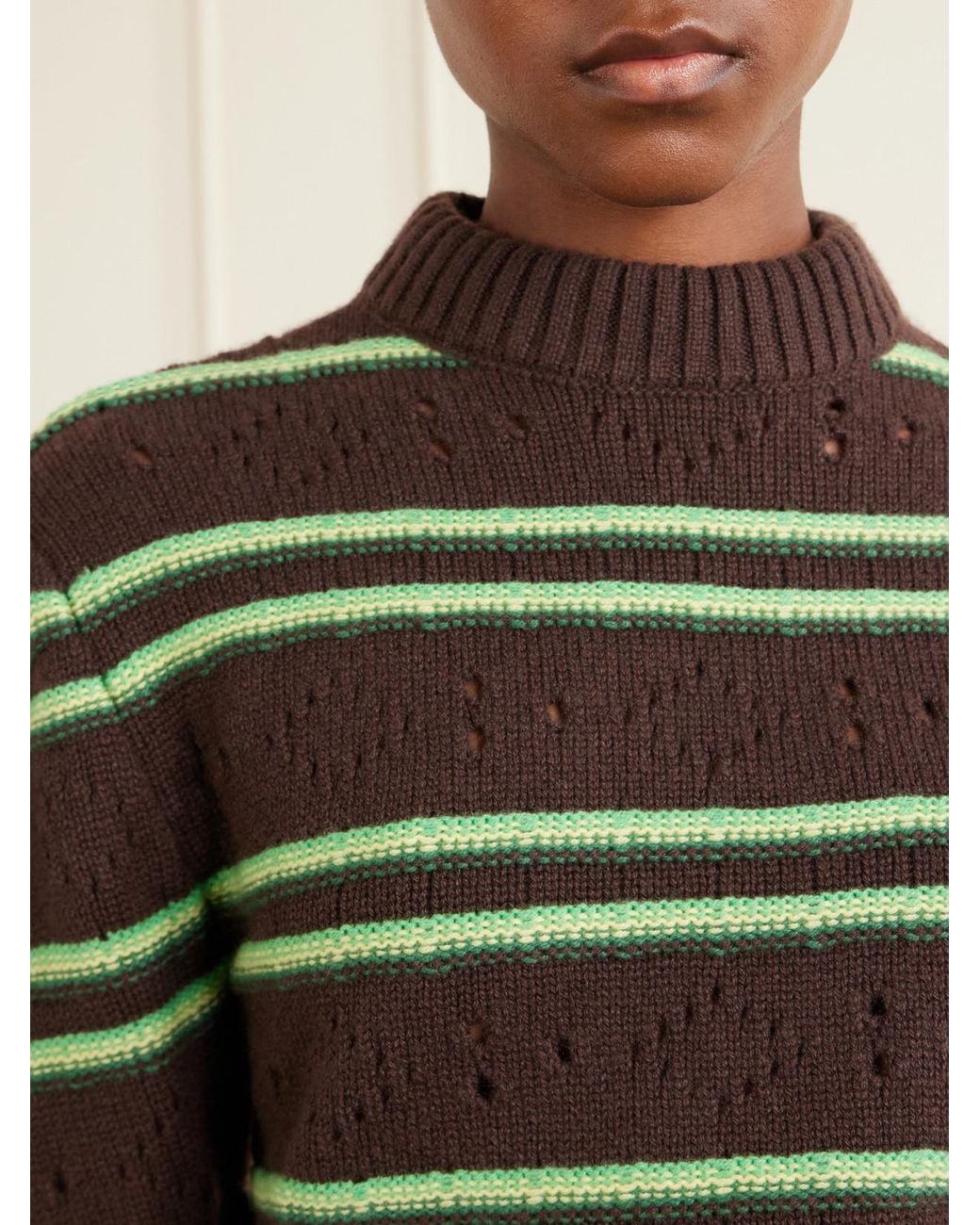 Marni Green Cropped Striped Open-Knit Cashmere Sweater