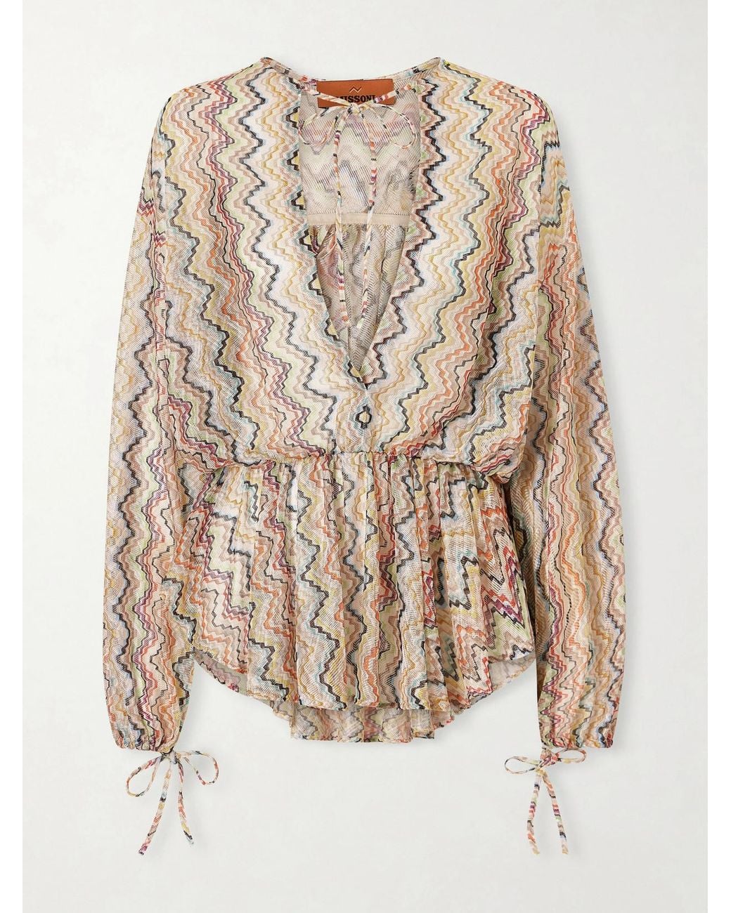Missoni Natural Mare Gathered Striped Crochet-Knit Coverup