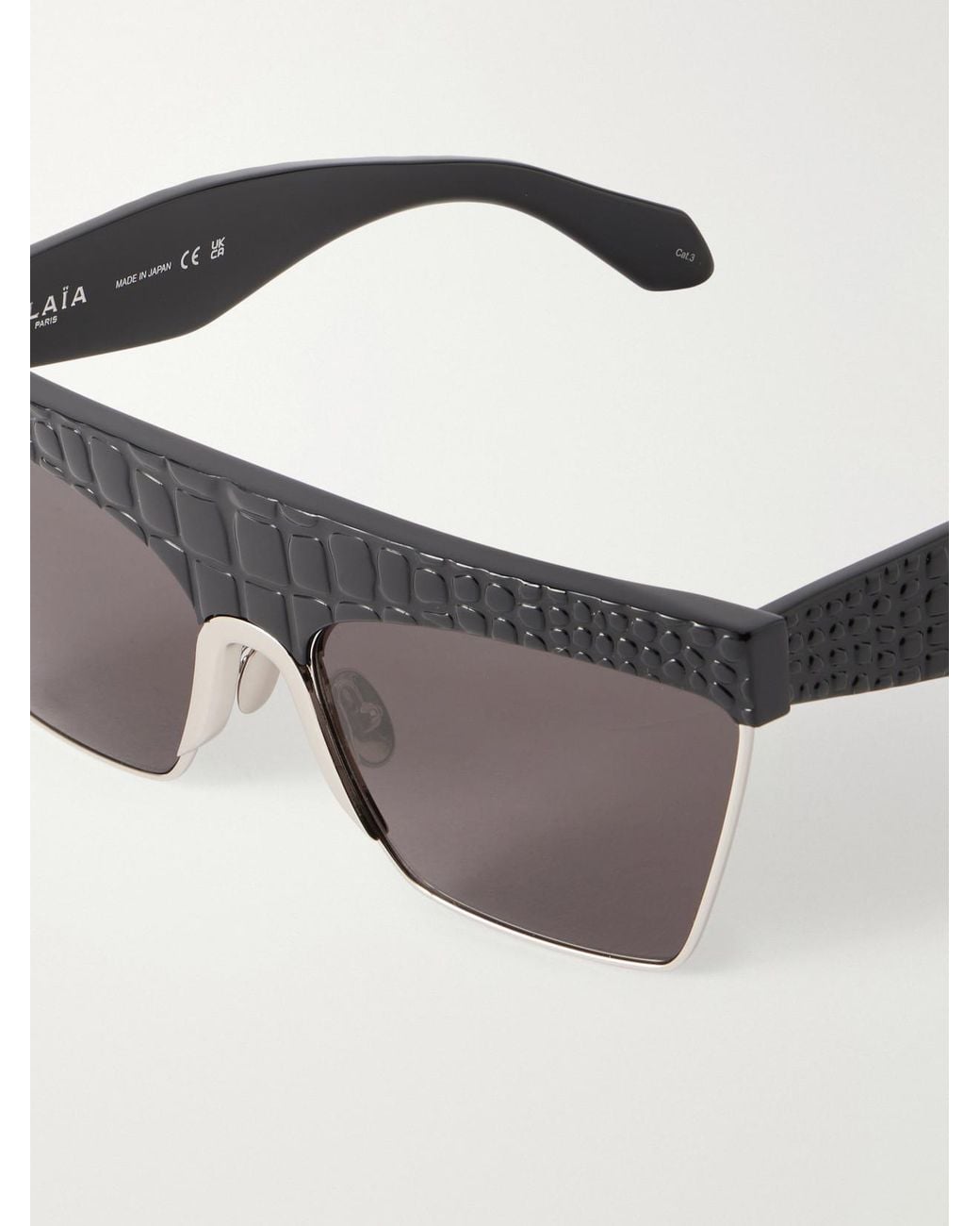Alaïa Black D-Frame Croc-Effect Recycled-Acetate And-Tone Metal Sunglasses