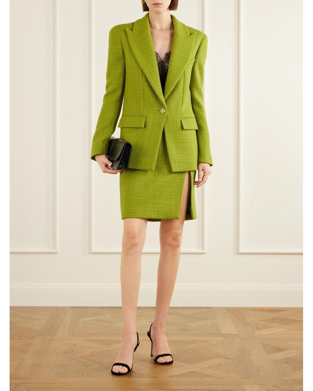 Balmain Green Bouclé-Tweed Wool-Blend Jacket
