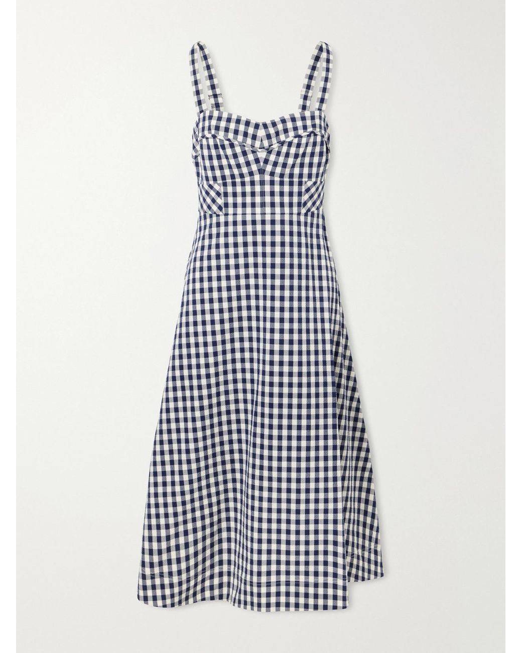 Veronica Beard White Lois Checked Stretch-Cotton Cloqué Midi Dress