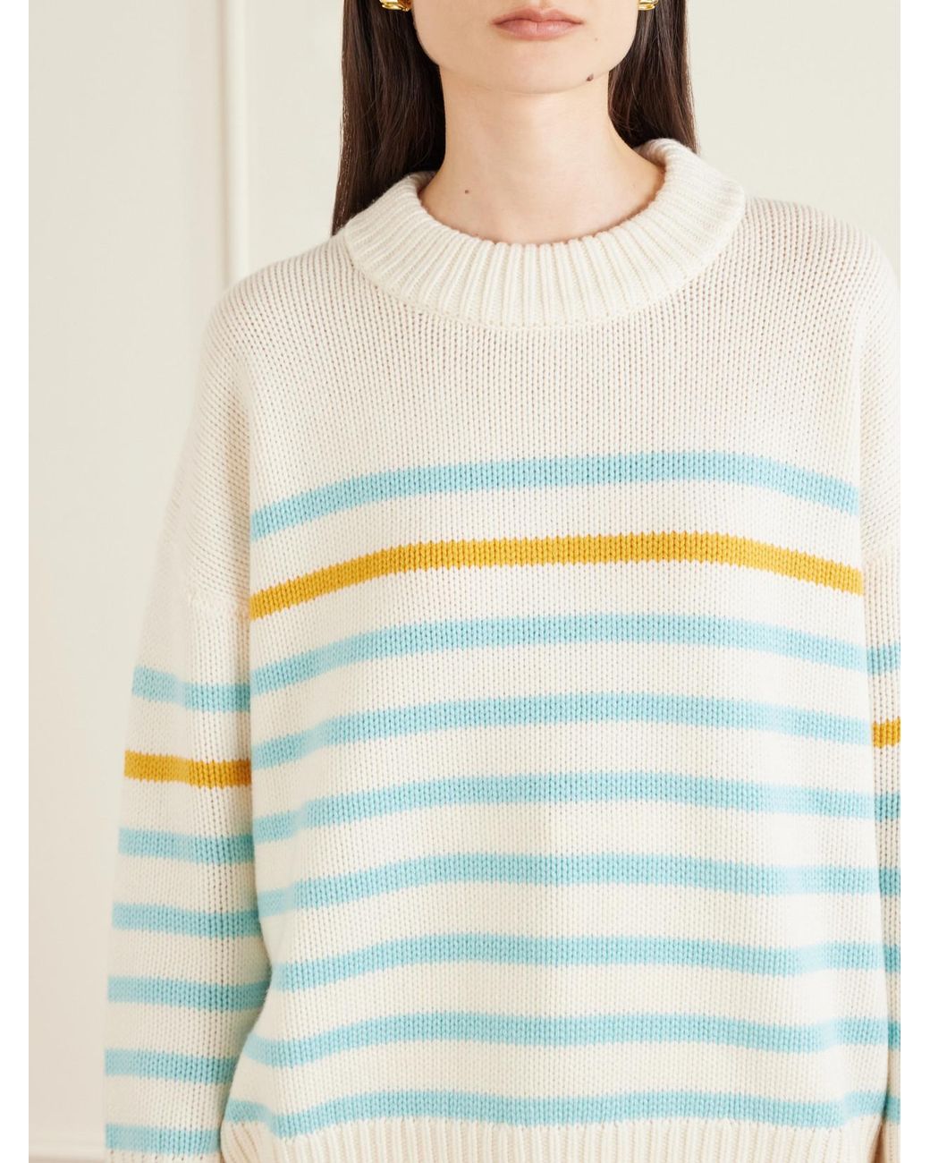 La Ligne Blue Marin Striped Wool And Cashmere-Blend Sweater