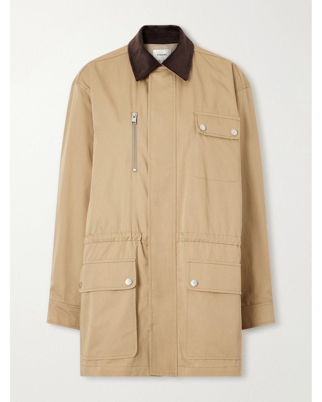 FRAME Natural The Safari Drawstring Corduroy-Trimmed Cotton-Twill Jacket