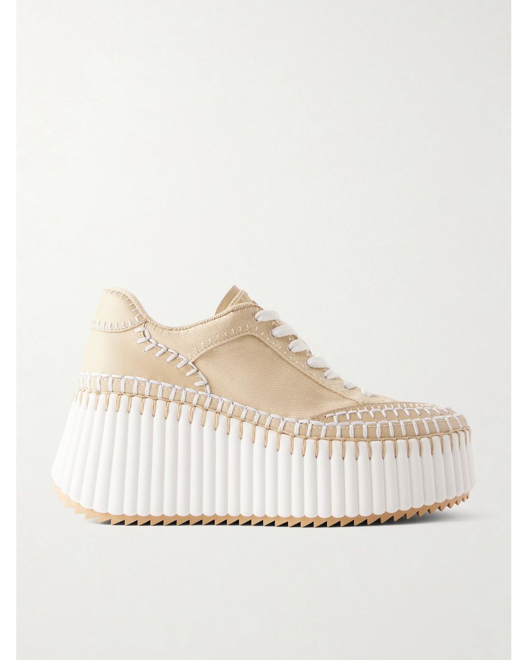 Chloé Natural Nama Canvas And Leather Platform Sneakers