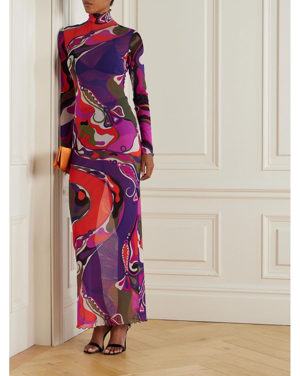 chinese dress ladies Emilio Pucci Marmo-print Tulle Maxi Dress