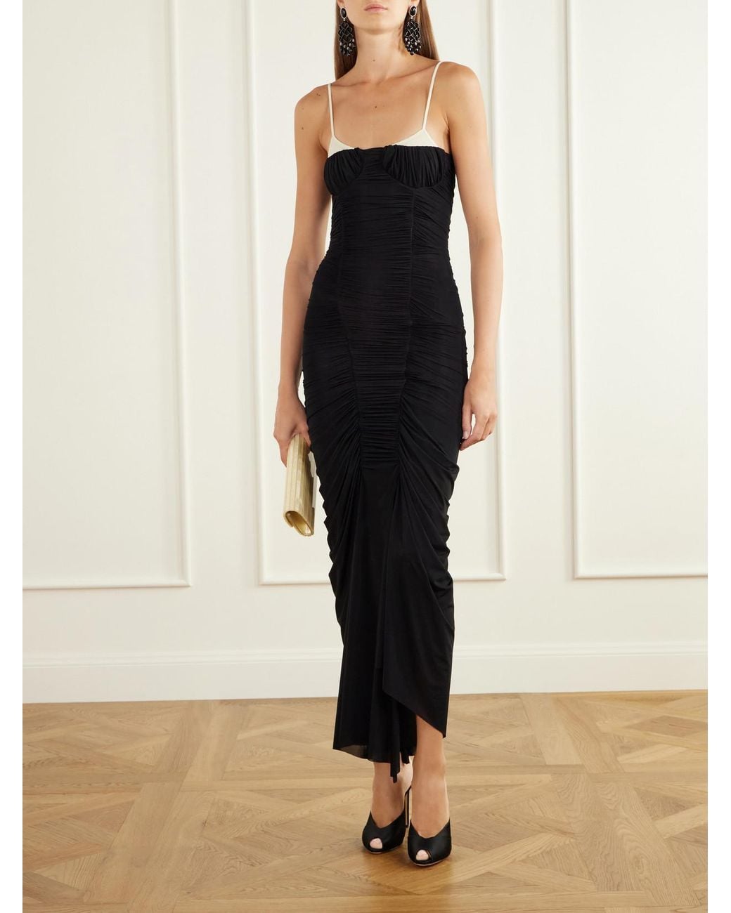 Maygel Coronel Black Liturgia Ruched Jersey Maxi Dress
