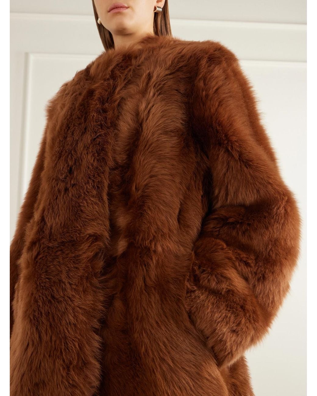 Totême Brown Collarless Shearling Coat