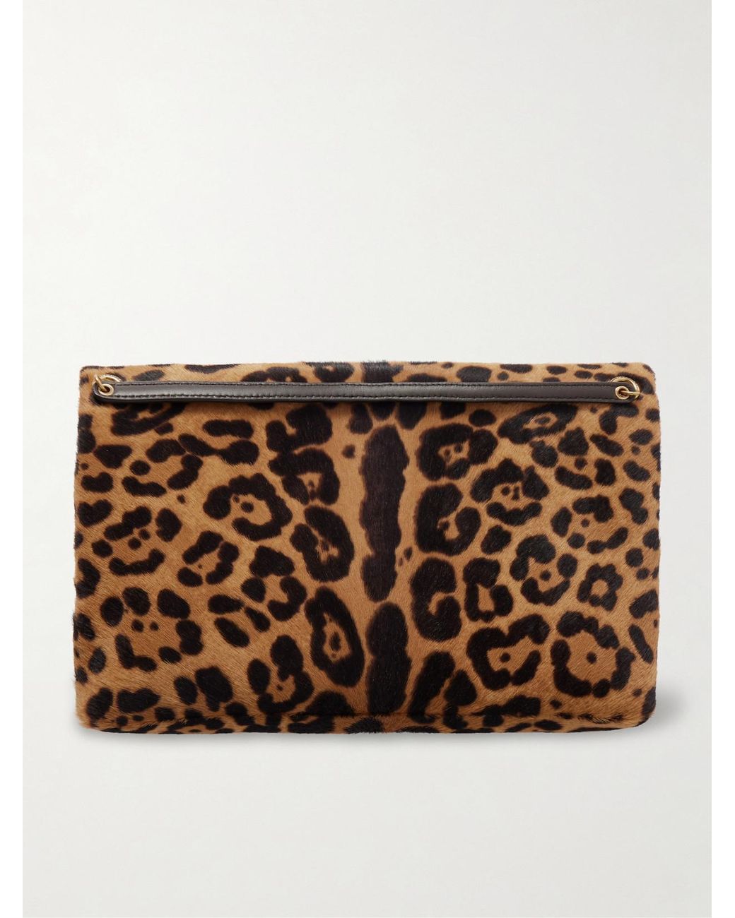 Saint Laurent Brown Cassandre Leather-Trimmed Leopard-Print Calf Hair Shoulder Bag