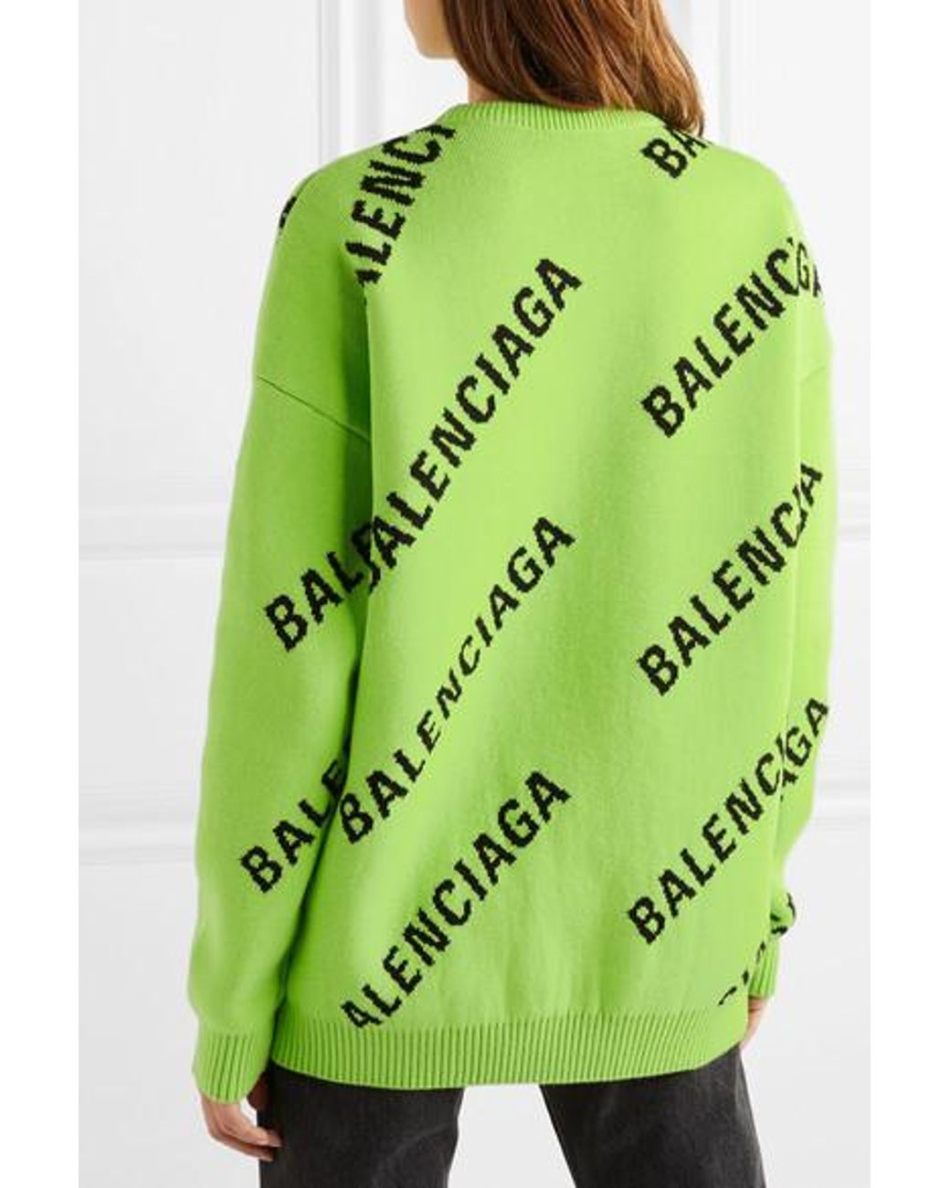 Balenciaga Oversized Intarsia Cotton-blend Sweater in Green | Lyst