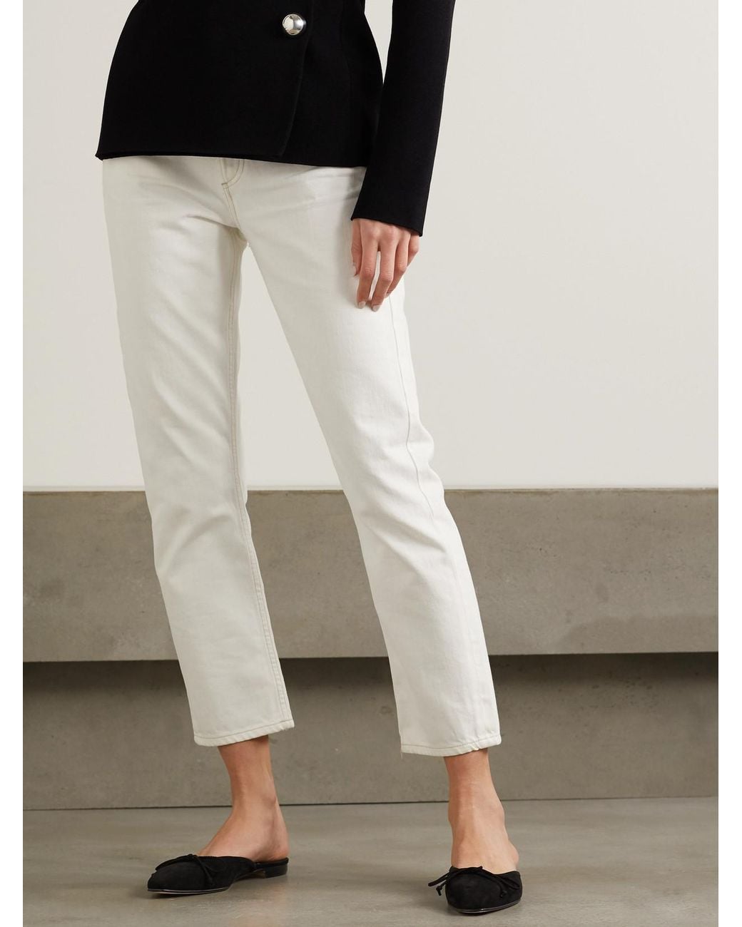 Manolo Blahnik White Ballerimu Bow-Detailed Suede Slip-Ons