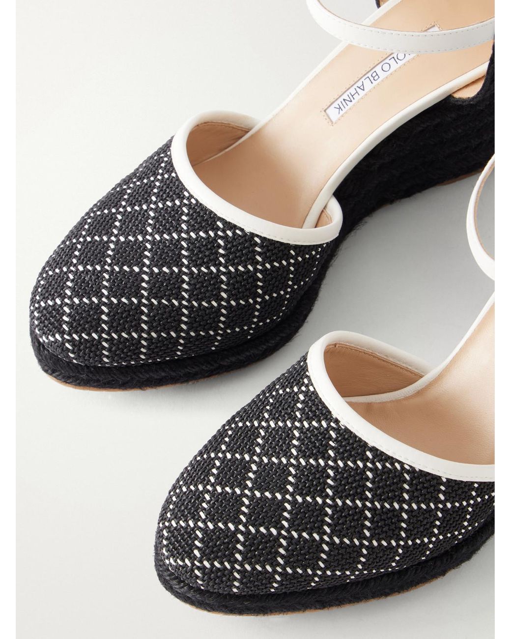 Manolo Blahnik Black Espadrahi 90 Leather-Trimmed Canvas Espadrille Pumps