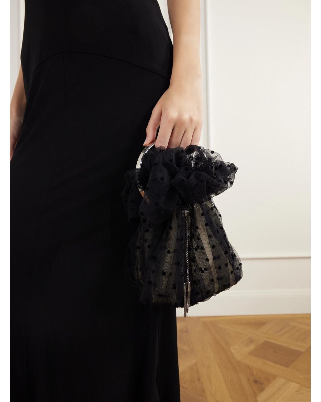 Jimmy Choo Bon Bon Mini Gathered Polka-Dot Tulle Top-Handle Bag in ...
