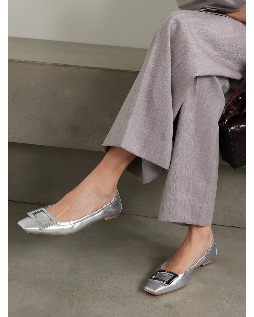 Roger Vivier White Belle Vivier 25 Embellished Metallic Ballet Flats